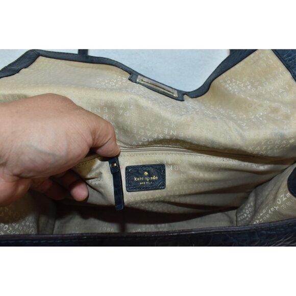 Kate Spade Valley Sinclair Orchard Shoulderbag Navy Leather Embossed Croc -Flaws - Picture 12 of 16